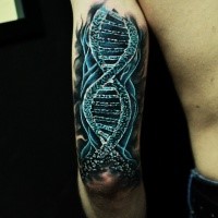 New school style colored arm tattoo of DNA