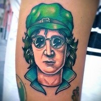 New school style colored arm tattoo of Lennon face