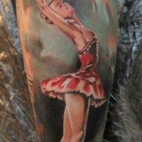 New school style colored arm tattoo of ballet dancer