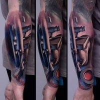 New school style colored arm tattoo of art picture