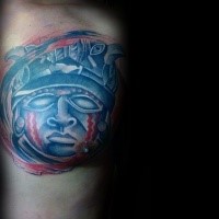 New school style colored arm tattoo of stone statue