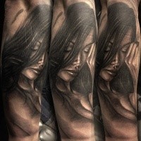New school style colored arm tattoo of sexy naked woman
