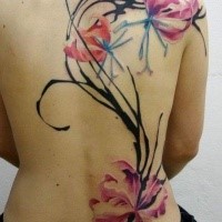 New school style colored back tattoo of cool flowers