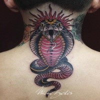 New school style colored back tattoo of cool snake