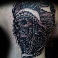 New school style colored back tattoo of ancient Indian skull