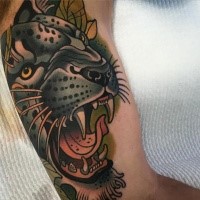New school style colored biceps tattoo of cool leopard