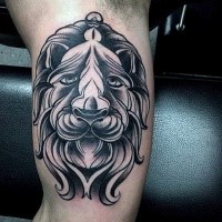 New school style colored biceps tattoo of lion head