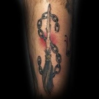 New school style colored chained bloom tattoo on forearm