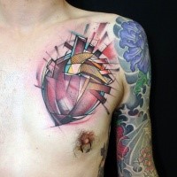 New school style colored chest tattoo of abstract human heart