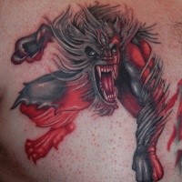Neue Schule Stil farbiges Brust Tattoo mit bösem Werwolf