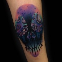 New school style colored forearm tattoo of mystical tree and ornaments