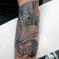 Neue Schule Stil farbiges Unterarm Tattoo von Motorenteilen