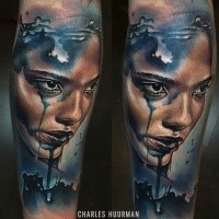 New school style colored forearm tattoo of mystical woman portrait