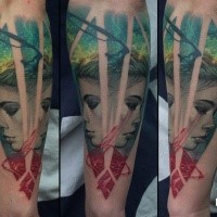 New school style colored forearm tattoo of underwater woman