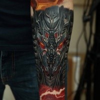 New school style colored forearm tattoo of alien robot