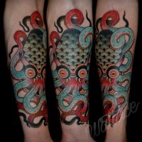 New school style colored forearm tattoo of mystical octopus