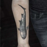 New school style colored forearm tattoo of geometrical shark