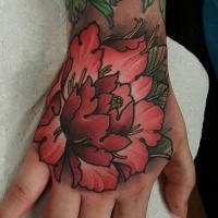 New school style colored hand tattoo of large flower