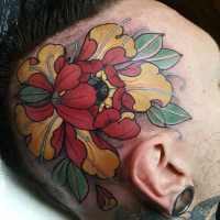 New school style colored head tattoo of large flower