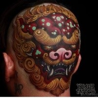 New school style colored head tattoo of Asian dragon head
