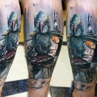 New school style colored leg tattoo of Star Wars soldier