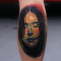 New school style colored leg tattoo of drowned woman