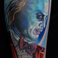 New school style colored leg tattoo of monster face