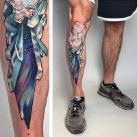 New school style colored leg tattoo of flowers and leg