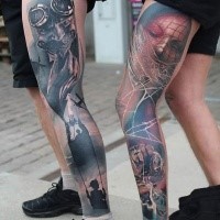 Neuschulstil farbiger Bein Tattoo der verschiedenen modernen Verzierungen