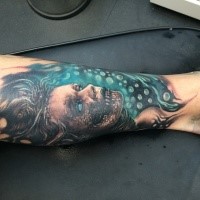 New school style colored leg tattoo of mystical woman face