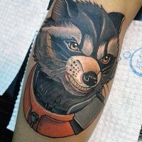 New school style colored leg tattoo of fantasy space raccoon
