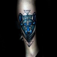 New school style colored leg tattoo of awesome looking wolf