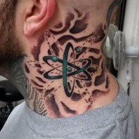 New school style colored neck tattoo of cool atom