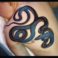 New school style colored scapular tattoo of big snake