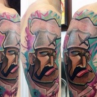 New school style colored shoulder tattoo of funny cook