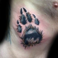 New school style colored side tattoo of animal bear paw
