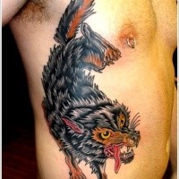 Neue Schule Stil gefärbtes Seite Tattoo mit Wolf