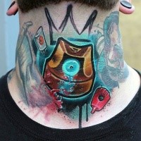 New school style colored spray paint tattoo on neck