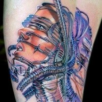 New school style colored tattoo of biomechanical human