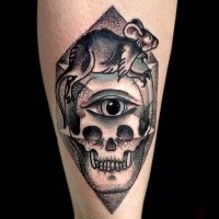 New school style colored tattoo of interesting picture with human skull and eye