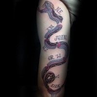 New school style colored tattoo of big snake with lettering