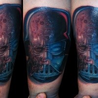New school style colored tattoo of Darth Vader mask