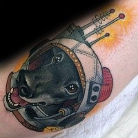 New school style colored tattoo of dog in space suit