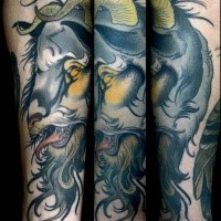 New school style colored tattoo of evil demonic goat
