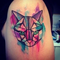 Novo estilo de escola colorido tatuagem de gato de fantasia