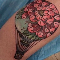 New school style colored tattoo of flying balloon with flower