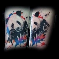 New school style colored tattoo of panda with leaves