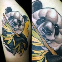New school style colored thigh tattoo of Panda bear