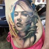 New school style colored woman portrait with snake