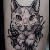 New school style detailed tattoo of cat with medal